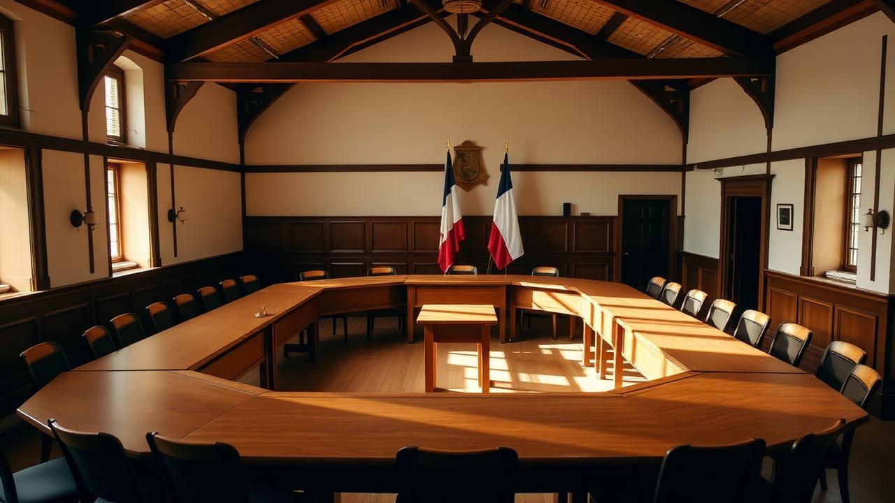 Salle du conseil municipal avec drapeaux français