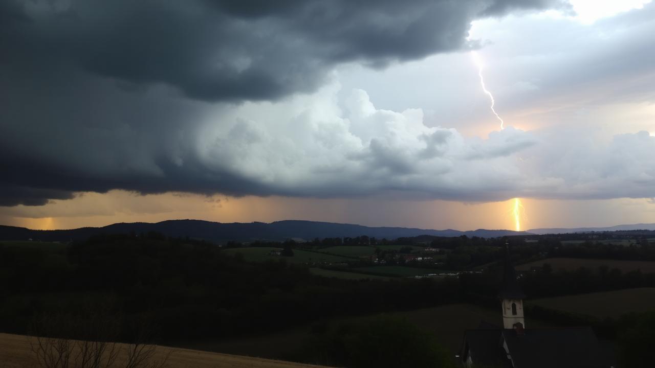 Ciel d'orage menaçant au-dessus de la campagne du Haut-Bugey
